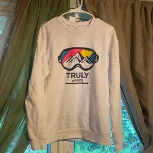 Truly Seltzer Ski Snowboard Apres white crew neck sweatshirt